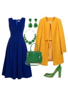 Navy dress with green accessories