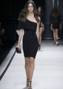 Dress sheath evening to knees on one shoulder