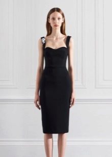 Dress sheath evening to knees black on shoulder straps