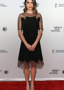 Black Midi Evening Dress With Red Track