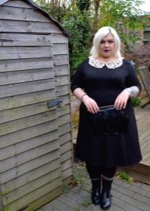 Black dress with a white collar for overweight