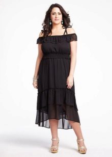 Black dress with asymmetric skirt for full
