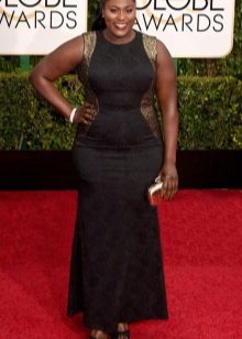 Long evening dress with gold accents for overweight women