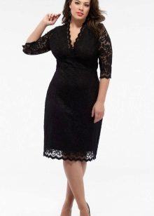 Black lace dress of medium length for full