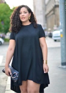 Black tunic dress with asymmetric skirt for full