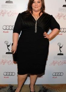 Black evening mid-length dress from satin and knitwear for full