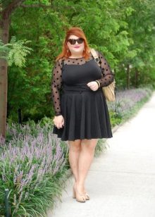 Little black dress with transparent sleeves for obese girls