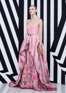 Color white floor dress with a pattern