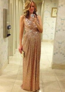 Shiny Beige Maternity Greek Long Dress