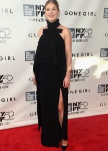 Beautiful black long dress with a slit for a pregnant girl