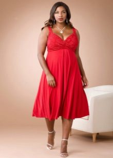 Red silhouette dress below the knee for overweight women