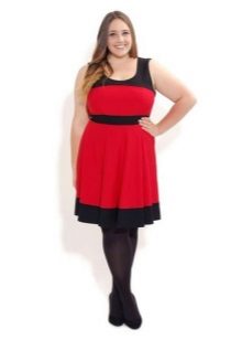 Red dress with a black trim on the neck and bottom skirts for overweight women