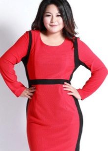 Red dress with black accents for overweight women