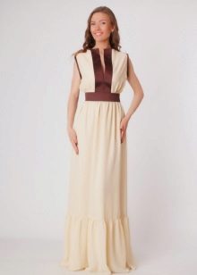 Long milk dress with bronze indentations