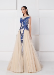 Organza evening dress with a pattern