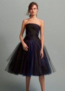 Black organza dress with blue accents