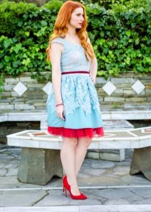 Mint dress with a red petticoat
