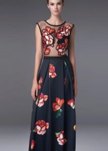 Black evening dress with floral print