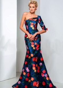 Color mermaid dress with one sleeve