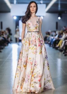 A-line floral dress long