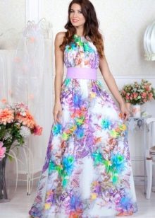 A-line short dress with a floral pattern