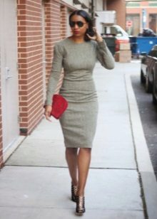 Gray Business Sheath Long Sleeve Sheath Dress