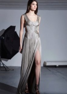 Gray Greek Slit Dress