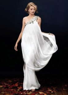 Greek Style One Shoulder Wedding Dress with Rhinestones