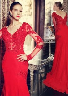 Red lace floor dress