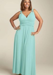 Long light turquoise dress in Greek style for full