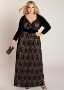Lace long dress combined with velvet for overweight women (girls)