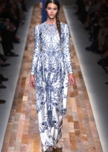 Long dress in Russian style with a gzhel pattern