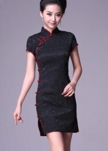 Black qipao evening dress mini length