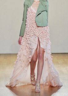 Pink dress with a green jacket