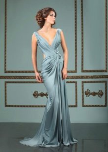 Silk evening dress with a train