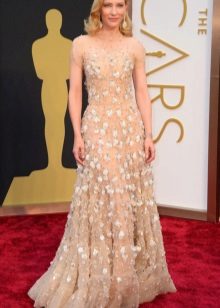 Flesh-colored floor-length dress by Zuhair Murad