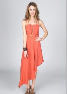 Asymmetric medium length terracotta dress