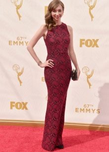 Dress in burgundy evening color