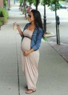 Long Summer Light Gray Maternity Dress with Shirt