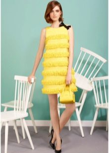 A-line dress with a fringe yellow