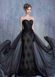 Black guipure evening dress