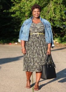Camouflage dress with denim jacket