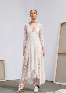 Lace front midi dress short front long back