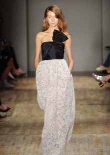 Dress with lace skirt white and black