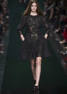 Black A-Line Short Lace Dress
