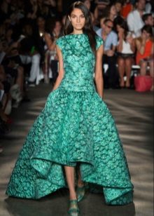 A-line green lace dress short front long back