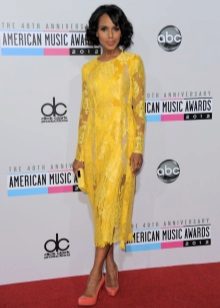 Yellow lace midi dress