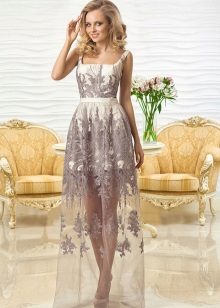 Lace evening dress with a transparent skirt