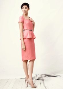 Linen office dress with peplum