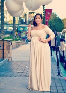 Long beige A-line dress for overweight women